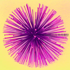 紫色尖刺球体在黄色背景上绽放光芒