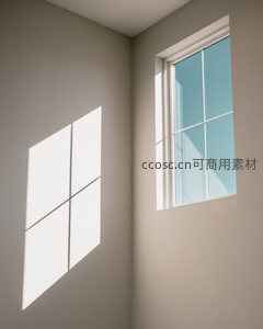 明亮窗格将天光投射于室内墙面形成几何光影