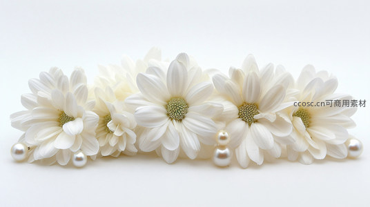 白色雏菊配珍珠，纯净优雅花饰