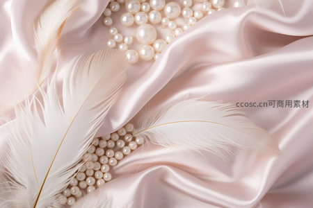 珍珠与羽毛点缀柔滑丝绸布面
