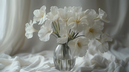 玻璃花瓶中盛放的白色花束，柔光静谧