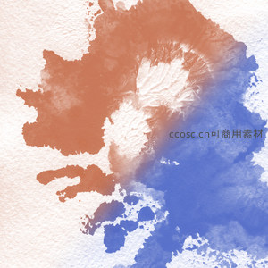 橙蓝撞色水彩渲染的抽象画布