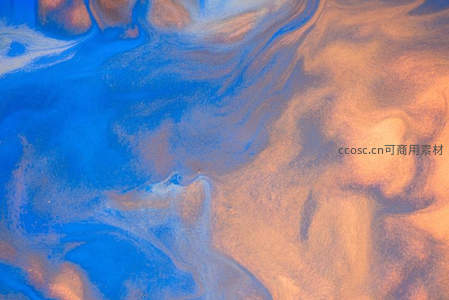 蔚蓝与赭石色流体交融的抽象画卷