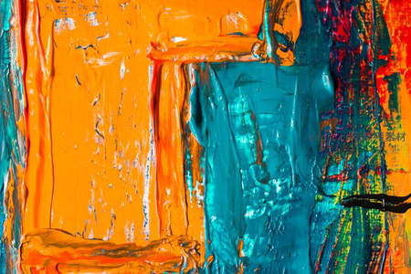 橙蓝交织的厚重油画笔触特写
