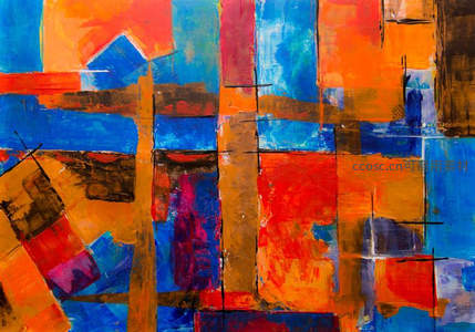 多色块面构成的抽象表现主义画作