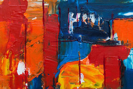浓烈色彩碰撞的抽象油画肌理特写