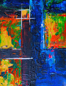 冷暖交融的抽象画作中的光影游戏