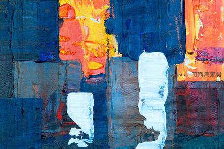 深蓝背景中跳跃的橙黄与纯白抽象块面