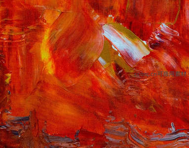 浓烈红色调下的油画肌理特写