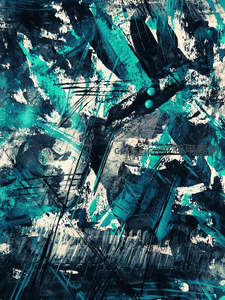 蓝黑抽象笔触与青色圆点的视觉冲击