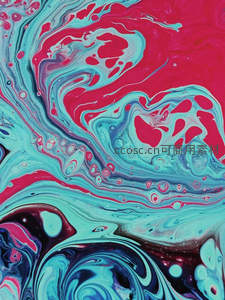 粉红与青蓝流体交融的梦幻波纹