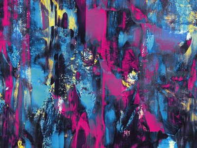 泼墨风格抽象画，紫蓝粉撞色激情迸发