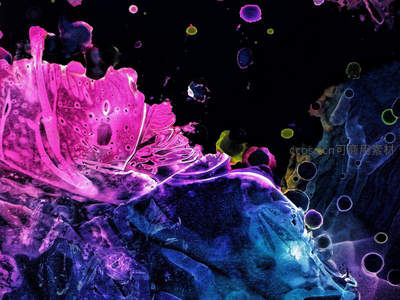 霓虹色液体在黑暗中绽放如星云