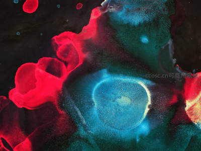 红蓝交融的奇幻微观宇宙景象