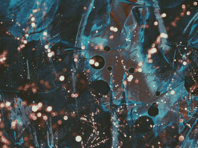 蓝金星光点缀的奇幻抽象画布