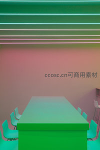 绿色霓虹下的现代简约会议桌