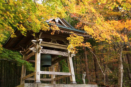 古寺钟楼掩映于绚烂秋枫之中