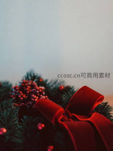 红丝绒蝴蝶结点缀圣诞花环
