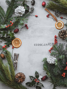 冬日圣诞花环装饰，松枝浆果环绕温馨氛围