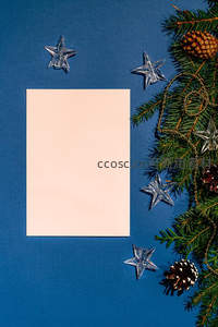 蓝色背景星形装饰圣诞贺卡