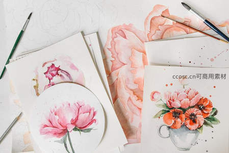 水彩花卉创作过程与精美画作展示