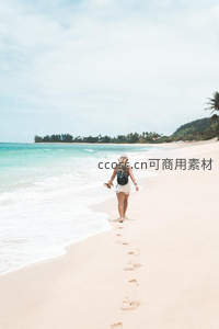沙滩漫步留下足迹的旅行者