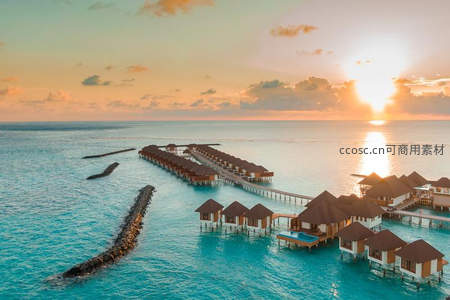马尔代夫水上别墅日落美景