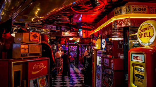 复古霓虹灯装饰的怀旧主题酒吧