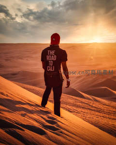 沙漠落日下独行者的剪影