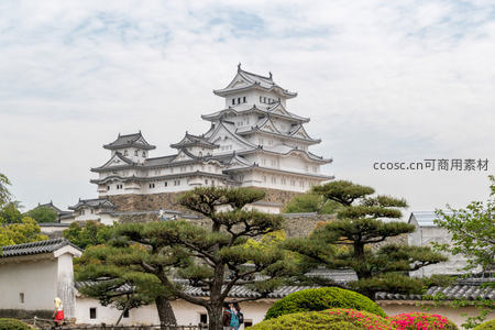 白鹭城在绿树花丛中的庄严身姿