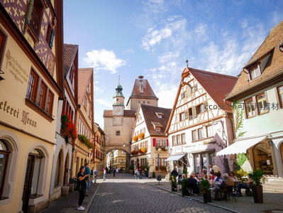 德国小镇古街石板路与彩色木筋房