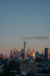 黄昏时分自由塔领衔的曼哈顿天际线剪影