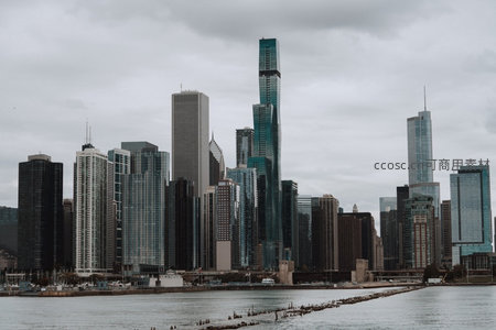 芝加哥湖岸线现代建筑群航拍视角