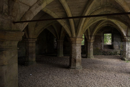 石拱廊柱地下室，斑驳石柱撑起哥特式肋拱顶结构
