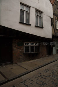 约克肉铺街旁中世纪半木结构房屋特写