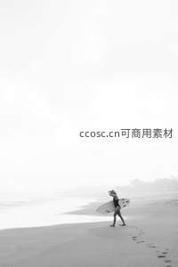 黑白影像中冲浪者携板独行海岸线