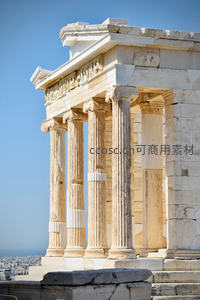 雅典卫城伊瑞克提翁神庙爱奥尼柱廊特写