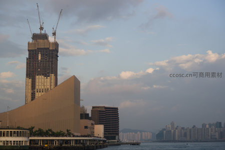 尖沙咀海滨在建超高层建筑与文化中心航拍视角