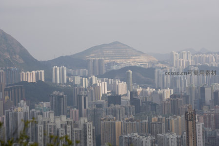 狮子山与观塘工业区过渡带城市景观航拍