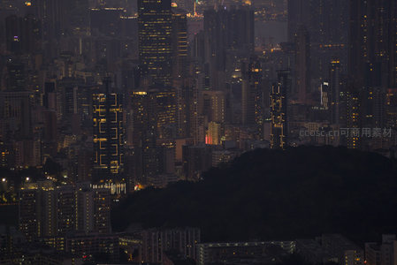 夜色中的香港住宅区与山体交界航拍影像