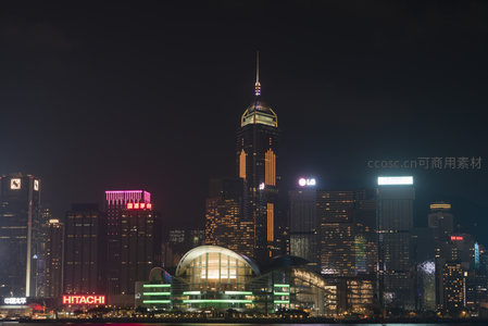 香港维港夜景航拍，中银大厦与会议展览中心灯火璀璨