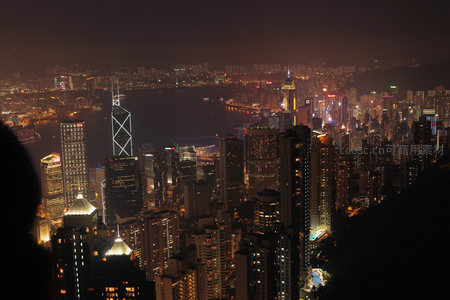 港岛夜景全景延时视角，密集楼宇与海湾光影交织