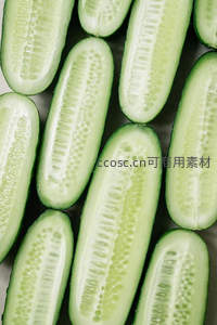 新鲜切开的黄瓜横截面特写，翠绿多汁纹理清晰可见
