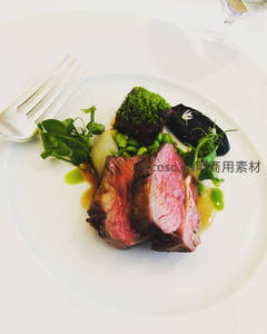低温慢煮菲力牛排配青豆泥与黑蒜，米其林级精致摆盘