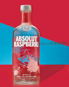 Absolut Raspberry伏特加创意广告摄影，红蓝撞色飞溅视觉冲击