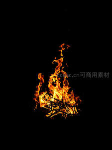 黑暗中孤独篝火燃烧，细枝交错构成原始而温暖的光之源