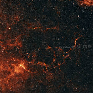 宇宙星云深处的炽热气体云，橙红色丝状结构在黑暗中延展如神经网络