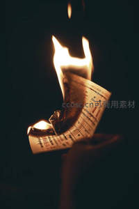 纸张在火焰中蜷曲燃烧，字迹渐逝，象征记忆消解或信息湮灭的瞬间