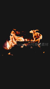 黑暗中跃动的篝火火焰，木柴燃烧形成对称火舌