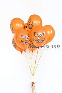 万圣节南瓜脸橙色气球手握创意装饰